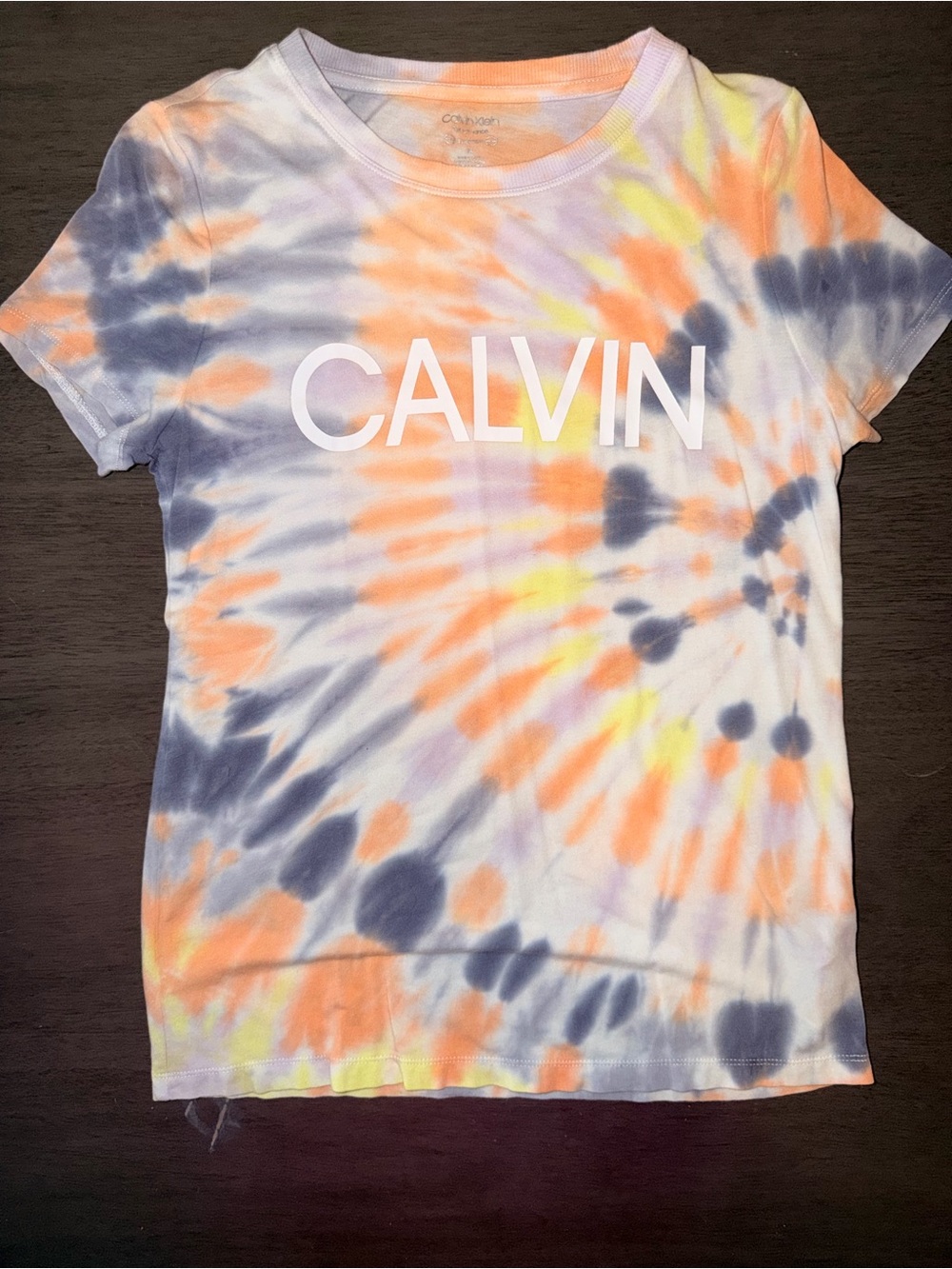 Calvin Klein Spiral Tie-Dye Logo Baby Tee - Size Medium